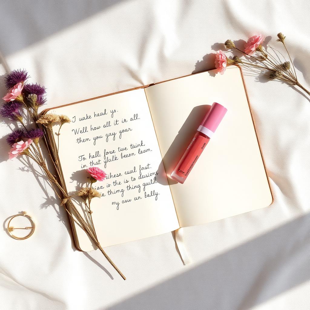 Notebook, gloss, dried flowers