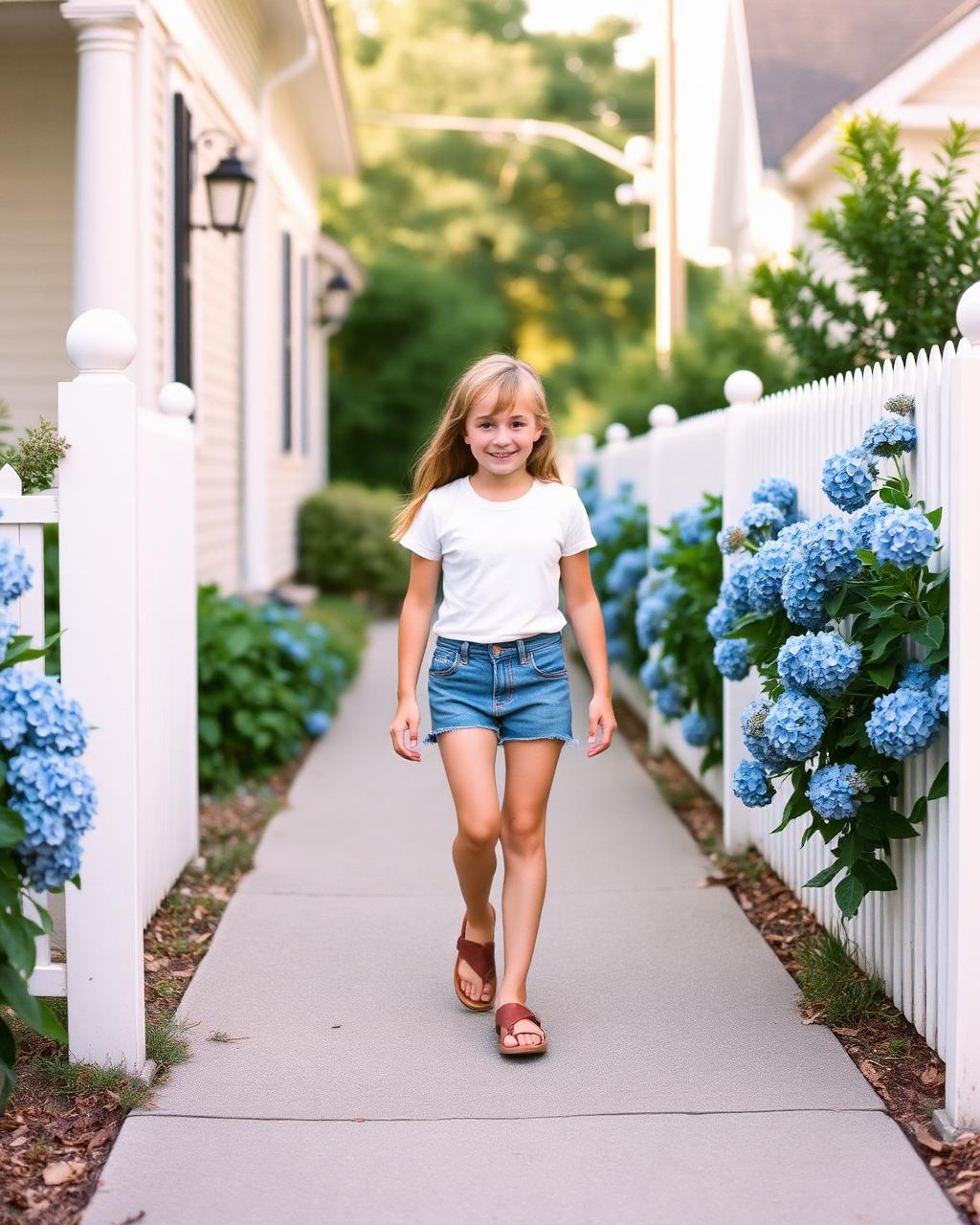 Look 02 · denim, hydrangeas